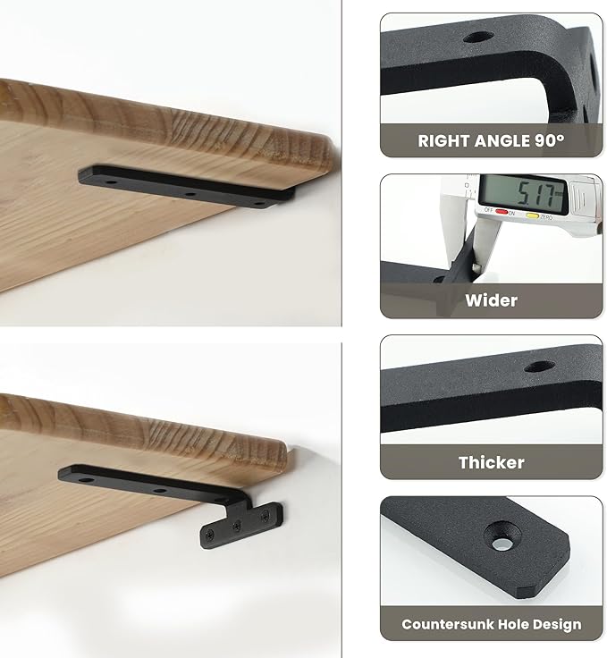 Alise Shelf Brackets 8 Inch,Heavy Duty Floating Shelf Bracket Mounting Brackets,Hidden L Brackets for Shelves,Metal Decorative Shelf Brackets Wall Shelf Supports Brackets DIY,Black,Pack of 4