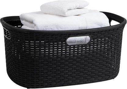 Mind Reader 40L Laundry Basket, Clothes Hamper, Premium Wicker Design, Plastic, Black