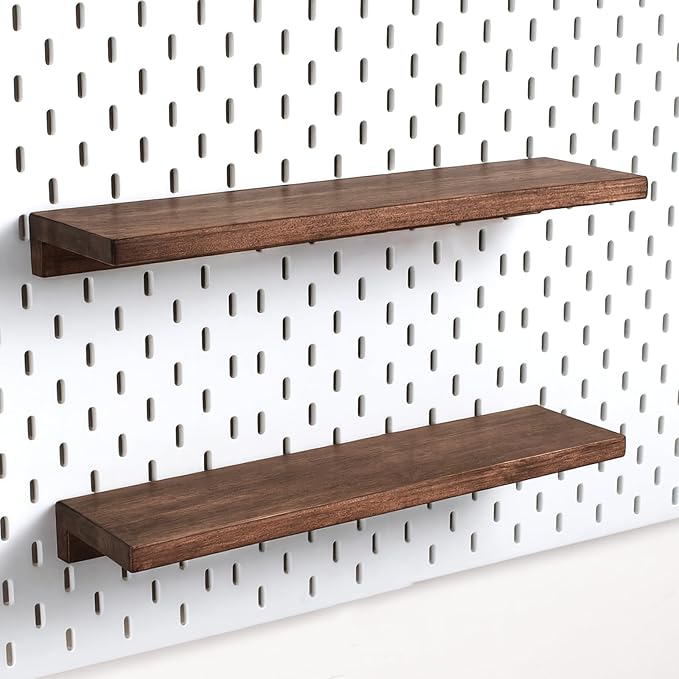 2-Pack Long Pegboard Shelves Compatible with IKEA Skadis Pegboard - 16''x4'' Solid Wood Wall Shelf, Walnut Finish Organizers