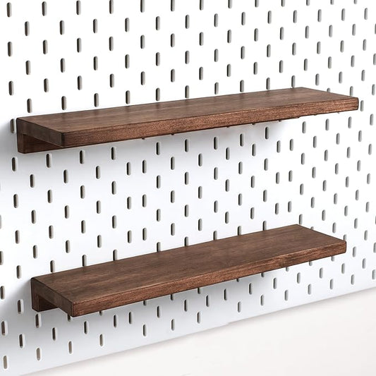 2-Pack Long Pegboard Shelves Compatible with IKEA Skadis Pegboard - 16''x4'' Solid Wood Wall Shelf, Walnut Finish Organizers