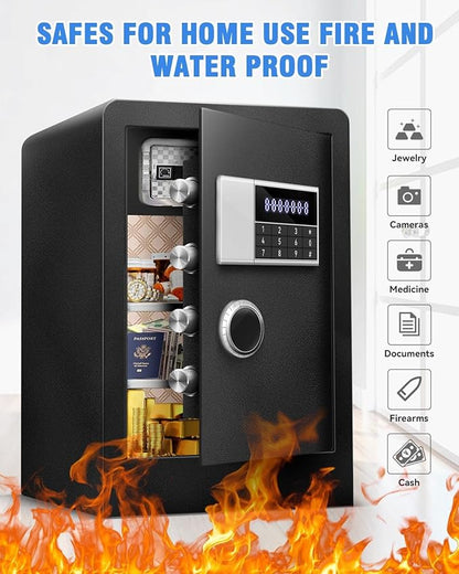 6.0 Cu Ft Large Fireproof Waterproof Safe Box for Office Document-HIDDEN LOCK BOX, Heavy Duty Steel Home Safety Box with Light, Dual Key System, Two Removable Shelf, Personal Combination Safe for Cash