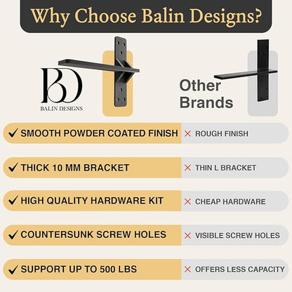 16 inch Floating Countertop Support Brackets by Balin Designs, Free hanging Floating Shelf Brackets Heavy Duty, Invisible Wall Shower Bench T Support for Vanities, Granite Countertops, (2 pack)