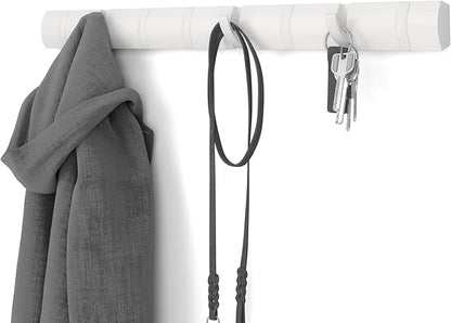 Umbra Flip Wall-Mounted Coat Rack with 8 Hooks – Modern, Space-Saving Storage for Hats, Jackets, Bags, Entryway, Mudroom, Closet, Bathroom, Bedroom – White/White