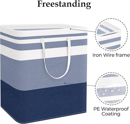 StorageRight Laundry Basket Hamper Large Collapsible Laundry Hamper with Easy Carry Handles，Freestanding Clothes Hampers for Laundry, Bedroom, Dorm, Clothes, Towels, 100L, Gradient Blue