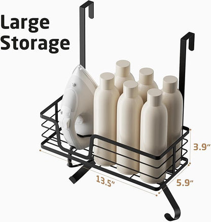 KES Over The Door Ironing Board Holder, Ironing Board Hanger Door Mount with Storage Shelf Y and T Shaped Fits for 1 3/8 Doors Matte Black, HIR501A-BK