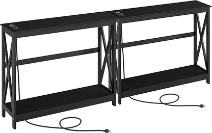 Yaheetech 2 Pack Narrow Console Table with Power Outlets, 40 Inches Entryway Table, Wood Sofa Table with Storage Shelves, Side Table, Display Table, for Hallway, Bedroom, Living Room, Foyer, Black