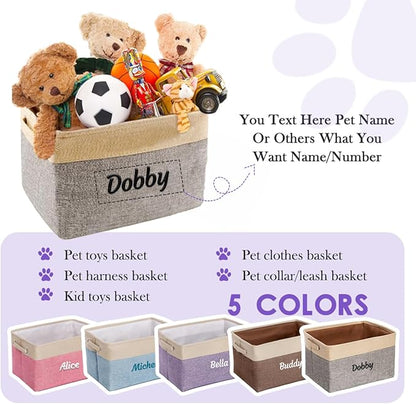 Ulico Collapsible Pet Storage Organizer, Personalized Dog Toy Bin with Handles - Custom Pet's Name Gift, Gray