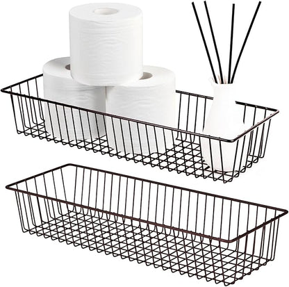 Farmhouse Decor Metal Wire Storage Organizer Bin Basket(2 Pack) - Rustic Toilet Paper Holder - Home Storage Organizer for Bathroom, kitchen cabinets,Pantry, Laundry Room, Closets, Garage (Bronze)