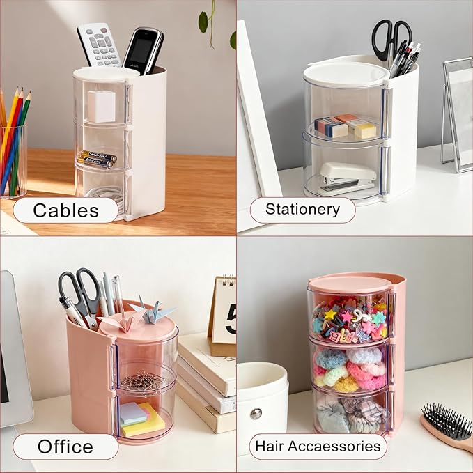 Hair Accessory Organizer & Hair Brush Holder, 3-Layer Clear Hair Accessories Organizer Rotatable Small Jewelry Box for Clip Earring Necklaces, The Latest Gift for A Girl. (white) Hair Caddy