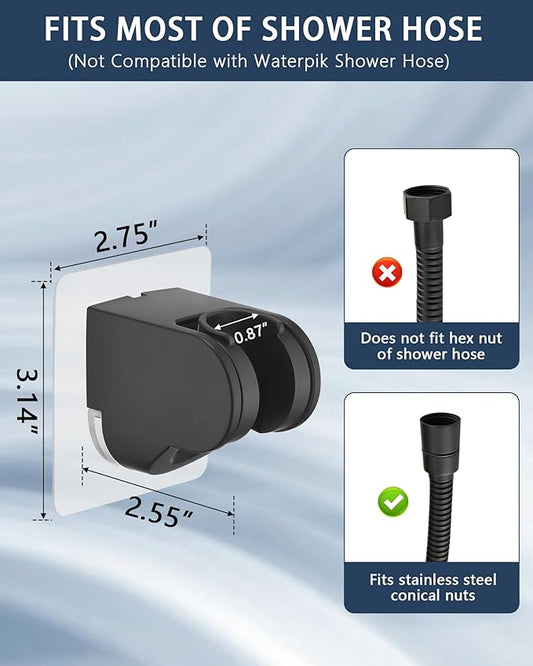 Handheld Shower Head Holder Super Strong Adhesive No Drill Adjustable Wall Mount for Hand Held Wand, Ideal for Kids, Elderly, and Short Users (Matte Black)