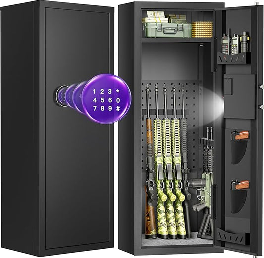 10-15 Gun Rifle Safe for Home Security, Gun Safe for Rifles and Pistols - Quick Access Digital Keypad | Easy Assembly Gun Safe with Adjustable Shelves (Fits Shotguns & Ammo)