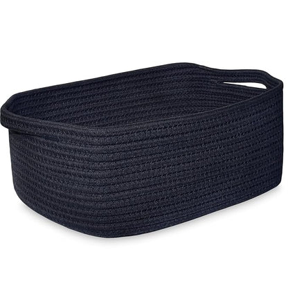 ABenkle Small Storage Basket with Handles, Cotton Rope Woven Dog Cat Toy Bin, Decorative Shelves Closet Organizing for Nursery Laundry Bedroom Bathroom, 14.2''x 11''x 5.1''