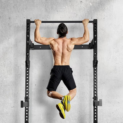 RitFit 2.36'' x 2.36'' Folding Squat Rack for Home Gym, Wall Mounted Squat Rack with Attachments - Space Saving Squat Power Rack