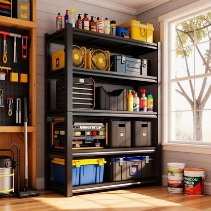 71"H Garage Shelving-5 Tier Garage Storage Shelves,Adjustable Heavy Duty Metal Shelving Unit and Storage Large Rack,Utility Steel Shelf For Warehouse Industrial Pantry Basement Organizers 71"x35"x12"