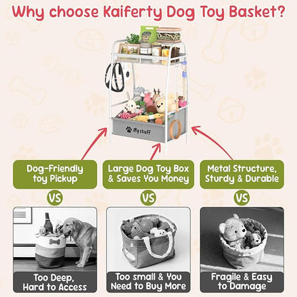 Medium Dog Toy basket, Toy Box for Dogs, Pet Toys Bin Dog Metal Wire Basket for Toys, Food Storage, Storage Organizer Chest Storage, Toy Box for Living Room Area (White)