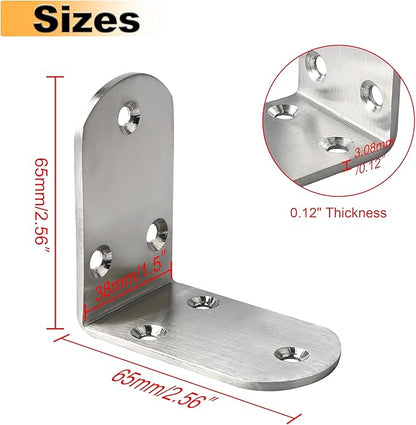 Alise 4Pcs Shelf Brackets,Stainless Steel Floating Shelf Brackets Corner Brackets,L Brackets for Shelves,90 Degree Angle Bracket, Heavy Duty Shelf Brackets for Wood Furniture (Brushed, 2.56X2.56 in)