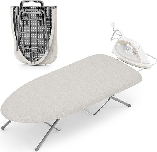 KINGBOARD Tabletop Ironing Board, Small Ironing Boards with Iron Rest, Folding Iron Board, Extra Thick Cover, Portable Tabletop Ironing Board with Non-Slip Feet, 30x12 Beige