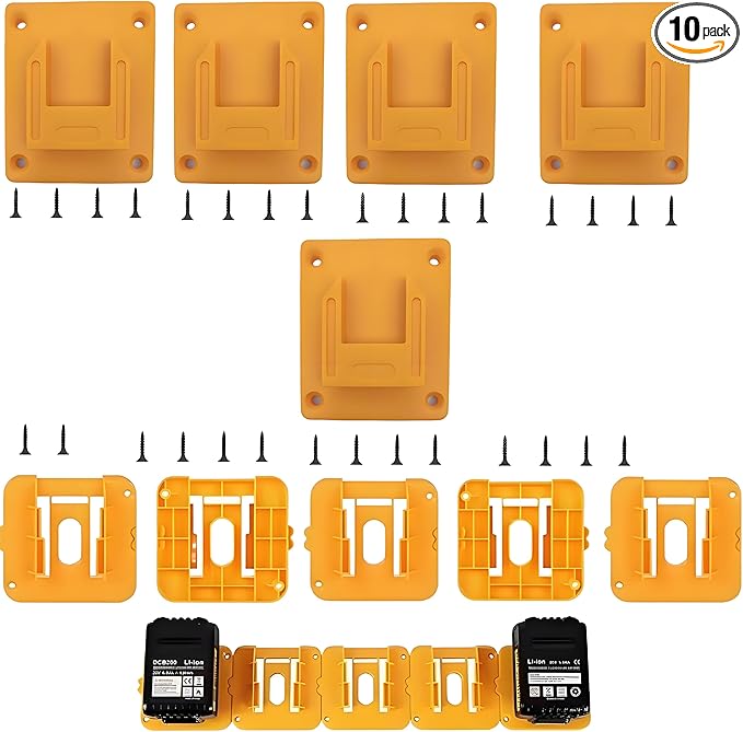 10pc Tool Holders and Battery Holder for Dewalt 20V 60V Wall Mount Hanger Battery Drill Tool Storage Shelf with Screws