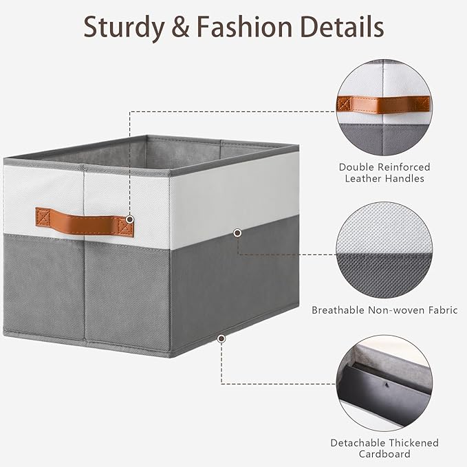 8 Pack Large Storage Bins with Handle,Collapsible Storage Basket for Shelves,Fabric Closet Organizer for Organizing Clothes Blanket,Decorative Dorm Organizers and Storage