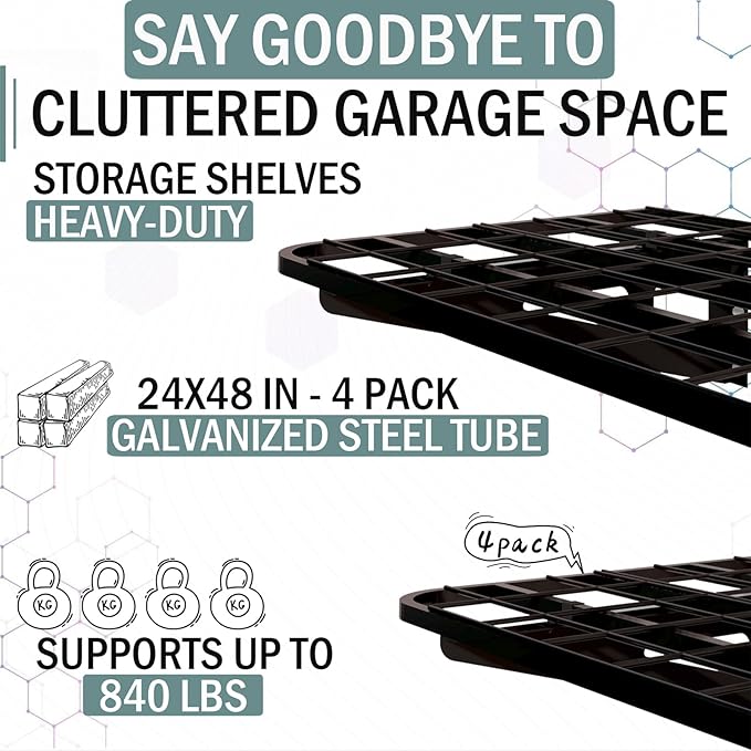 2-Pack 2x4ft Garage Wall Shelving, 2 Shelf Total 8 ft(L) Garage Shelving Wall Mounted – Heavy-Duty Storage Shelves, Perfect for Holding Storage Bins, Sporting Goods, Tools, and More Space-Saving