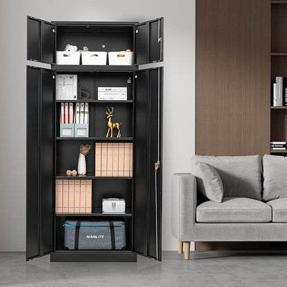 CJF Metal Storage Cabinet, 87 inch Tall Large Locking Cabinet with Top Cabinet, Garage Storage Cabinet with 4 Adjustable Shelves for Home Office, Garage and Utility Room-Black