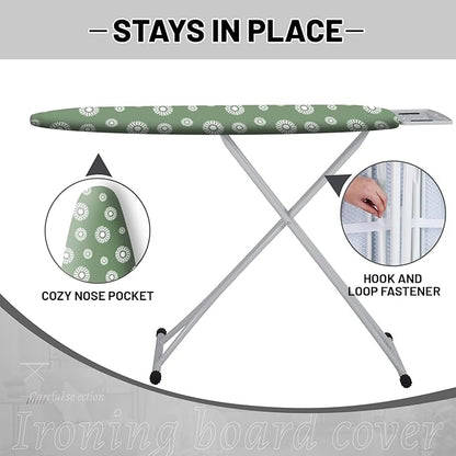 Extra Thick Ironing Board Cover and Pad, 15x54 Ironing Board Cover, Resist Scorching and Staining,Elastic Edges,Floral Green White