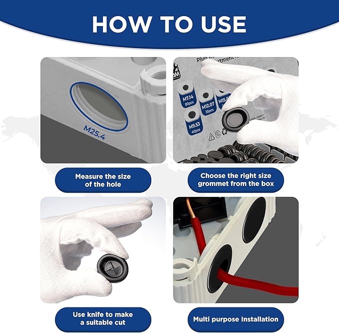 Rubber Plugs for Round Holes-205pcs Assorted Rubber Grommets in 7 Sizes M25.4, M22.23, M19.05, M15.88, M12.07, M7.14, M9.53-Waterproof Rubber Grommet Kit Wire Grommet Perfect for Sealing Auto Panel
