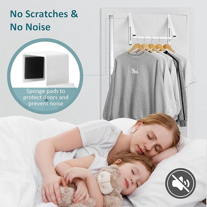Foldable Over The Door Hanger - Space-Saving Drying Rack for Coats & Clothing, Small Clothes Organizer, White