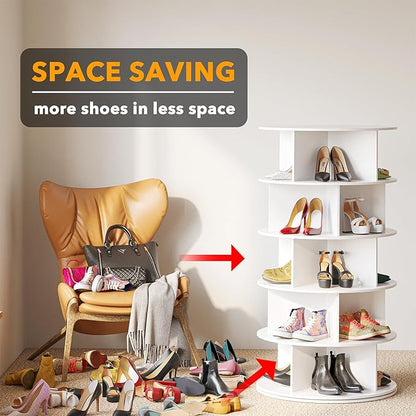SpaceAid Cross Style 5-Tier Rotating Shoe Organizer, Spinning Shoe Rack Tower, 360 Display Lazy Susan Storage, Handbag Rotate Tower Closet Organization (Modern Style, White)