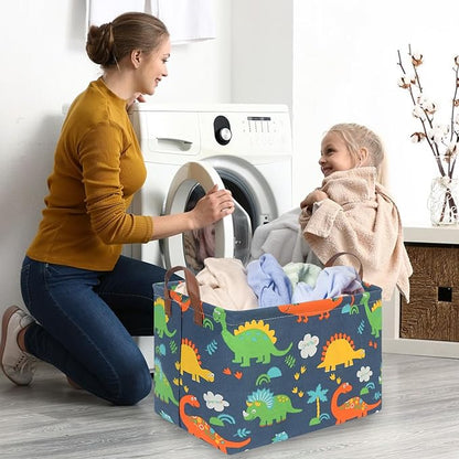 FXOLCSHE Easter Dinosaur Basket for Boys,Nursery Hamper,Waterproof folding laundry basket,Easter Gift Basket Empty,Baby Laundry Hamper,Dinosaur Room decor(Forest Dinosaurs)