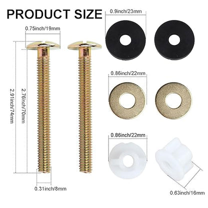 2 PCS Toilet Seat Screws Replacement Kit, Heavy Duty Toilet Seat Fastener with Plastic Nut and Metal and Rubber Washers, Universal Toilet Seat Bolt and Screw Set for Top Mount Toilet Seat Hinge