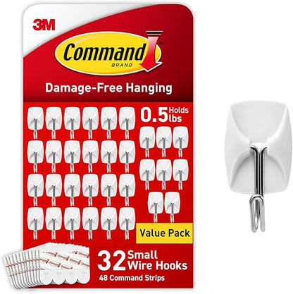 Command Small Wire Toggle Hooks, 32 Count, and 48 Strips, Damage Free Hanging Wall Hooks with Adhesive Strips, No Tools Required for Hanging, Organization and Storage, Holds up to 0.5 lb