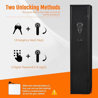 KAER 4-5 Gun Safe with Digital Keypad & Backup Keys, Gun Safe for Rifles and Pistols, Gun Cabinet with Removable Shelves for Shotguns, Long Gun Safes for Home (Assembled)