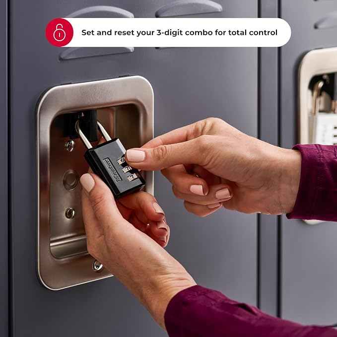 Master Lock Black Combination Padlock, Indoor Gym Locker Lock with Customizable 3-Digit Code for Luggage, Backpacks, Cabinets, 2 pk, 647EC2