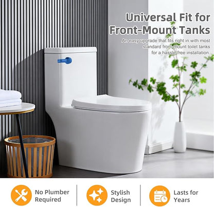 Hibbent Universal Metal Front Mount Toilet Handle Replacement Kit, Brass Toilet Flush Tank Lever with Stainless Steel Flapper Chains for Most Toilets, Blue