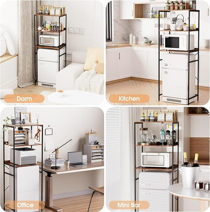 Mini Fridge Shelf Mini Fridge and Microwave Stand Over Mini Fridge Storage Rack 3 Tier Microwave and Fridge Stand Suitable for Dorm, Kitchens, Offices, Brown