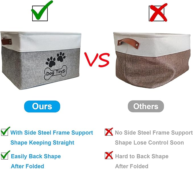 Collapsible Dog Toy Basket with Handles Foldable Dog Toy Box Bin for Pet Toys and Accessories