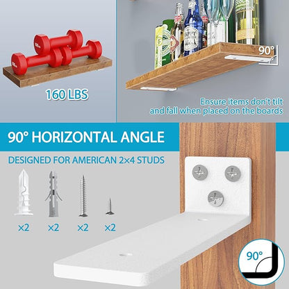 Goovilla Shelf Brackets, Heavy Duty Floating Shelf Bracket 10 Inch for 2×4” Wood Stud, 4 Pack L Brackets for Shelves, White Metal Wall Shelving Brackets, Shelf Support Brackets, 160 lb. Load Capacity
