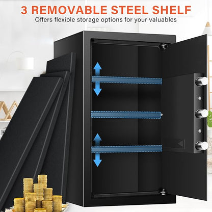 23.62'' Tall Extra Large Home Safe Box, Safe with Fireproof Waterproof Document Bag, Digital Keypad and 3 Removable Steel Shelves, Security Box for Money Medicines Jewelry Valuables