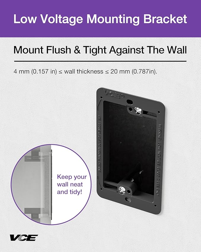 VCE Low Voltage Mounting Bracket Single Gang Wall Plate, Flush Low Voltage Box for Network, HDMI, Coaxial, Speaker, Telephone Cables, Black, 5 Pack