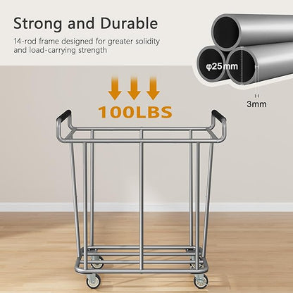 Large Laundry Hamper with Wheels, 360L Rolling Big Laundry Basket for Clothes Storage, Heavy Duty Extra Large Rolling Laundry Cart with Handle, Steel Frame, Waterproof Liner,95.1 Gallons,Grey