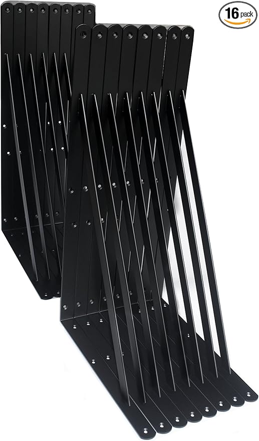 16 Pack L20 x H 12" Black Heavy Duty Shelf Brackets with Screws Metal Shelf Brackets Shelf Support Angle Brackets for Shelves L Brackets Heavy Duty Floating Shelf