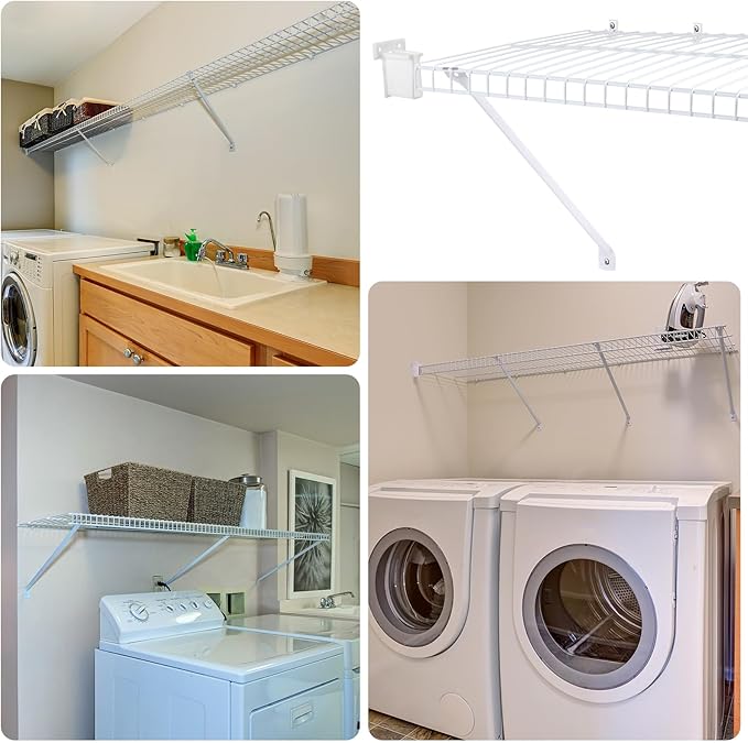 Hicarer 16 Pcs Wire Shelf Support Brackets Kit for 16 Inch, Include 4 Mental Closet Support Brace 8 White Down Wall Clips and 4 Wire Shelf End Brackets with Screws for Wardrobe