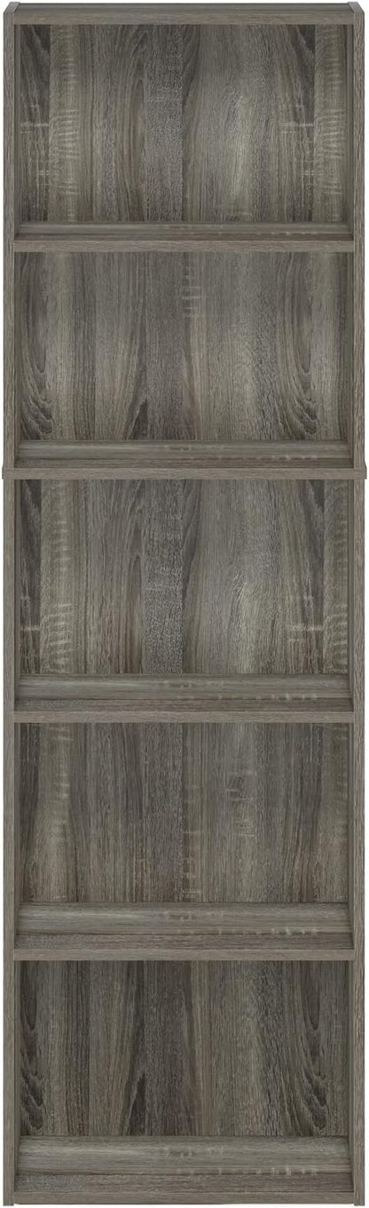 Furinno LUDER Book Shelf, 5-Cube Bookshelf, Bookcase with Open Shelf, 9.4 x 15.8 x 52, for Living Room, Bedroom, Home Office, French Oak
