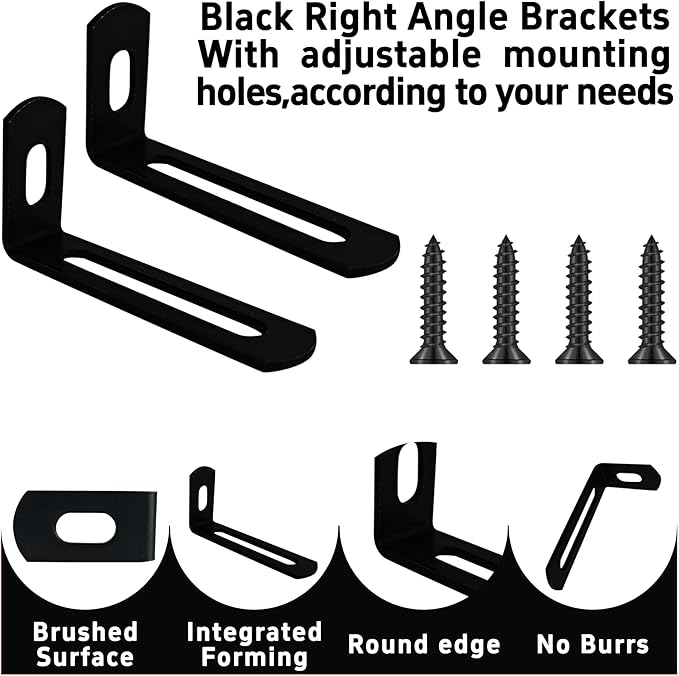 20Pcs 2"x1"x0.5"Adjustable Right Angle Brackets, Slotted L Bracket Metal 90 Degree Corner Fastener L-Shape Corner Brace Support Black Shelf Bracket