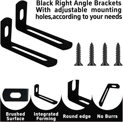 20Pcs 2"x1"x0.5"Adjustable Right Angle Brackets, Slotted L Bracket Metal 90 Degree Corner Fastener L-Shape Corner Brace Support Black Shelf Bracket