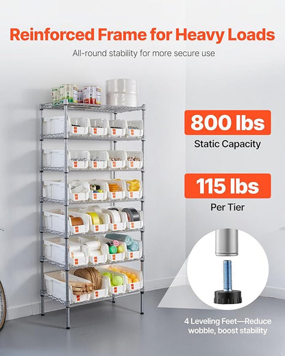 VEVOR 7-Tier Rolling Bin Storage Rack, 24 Small Bins, Bin Rack Storage Steel Wire Shelving System with Wheels, Mobile Tool Organizer for Garage, Warehouse, Office, Restaurant, Classroom, Kitchen