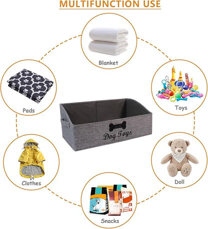 Large Dog Toy Basket Collapsible Dogs Toy Box Fabric Trapezoid Dog Toys Bin Storage for organizing pet Toys/Blankets/leashes/Rope Toys/Clothing-Can be Personalized-Gray