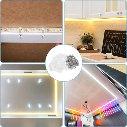 100 Pcs Strip Light Mounting Brackets, 10mm Outdoor LED Strip Light Mounting Clips, Led Light Strip Clips, One-Side Fixing Clips Brackets for 10mm Wide Waterproof Strip Lights, with 100 Screws
