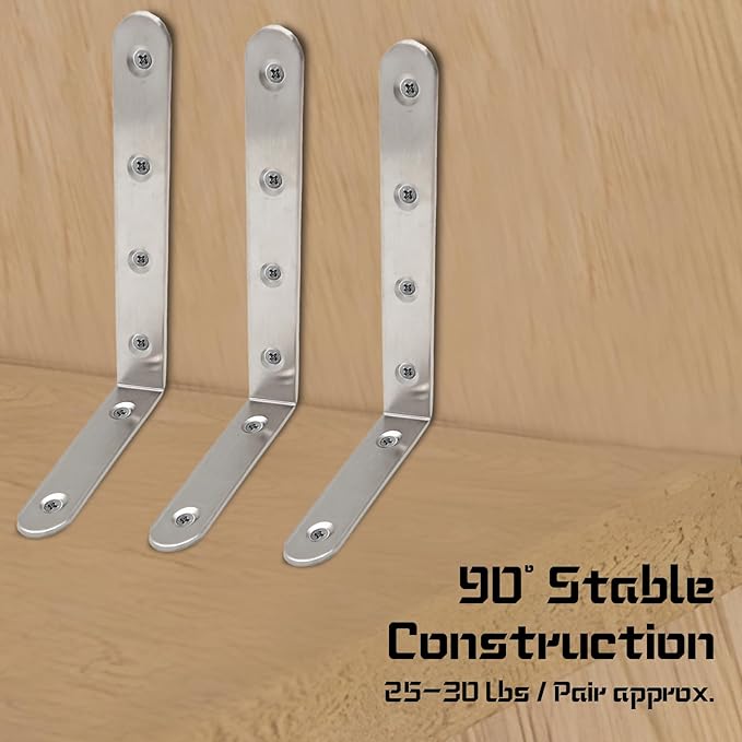 Luomorgo 16 Pcs L Shaped Brackets for Shelves - Heavy Duty Stainless Steel Decorative Corner Brace Joint Right Angle Wall Hanging Brackets with Screws, 5" x 3", Silver
